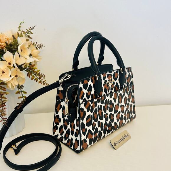 Kate Spade Purse Madison Spotted Animal Printed Satchel Leopard - Picture 4 of 11